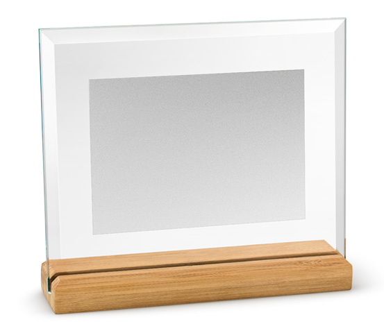 Glass plaque holder with wooden base series CRI 3400 S