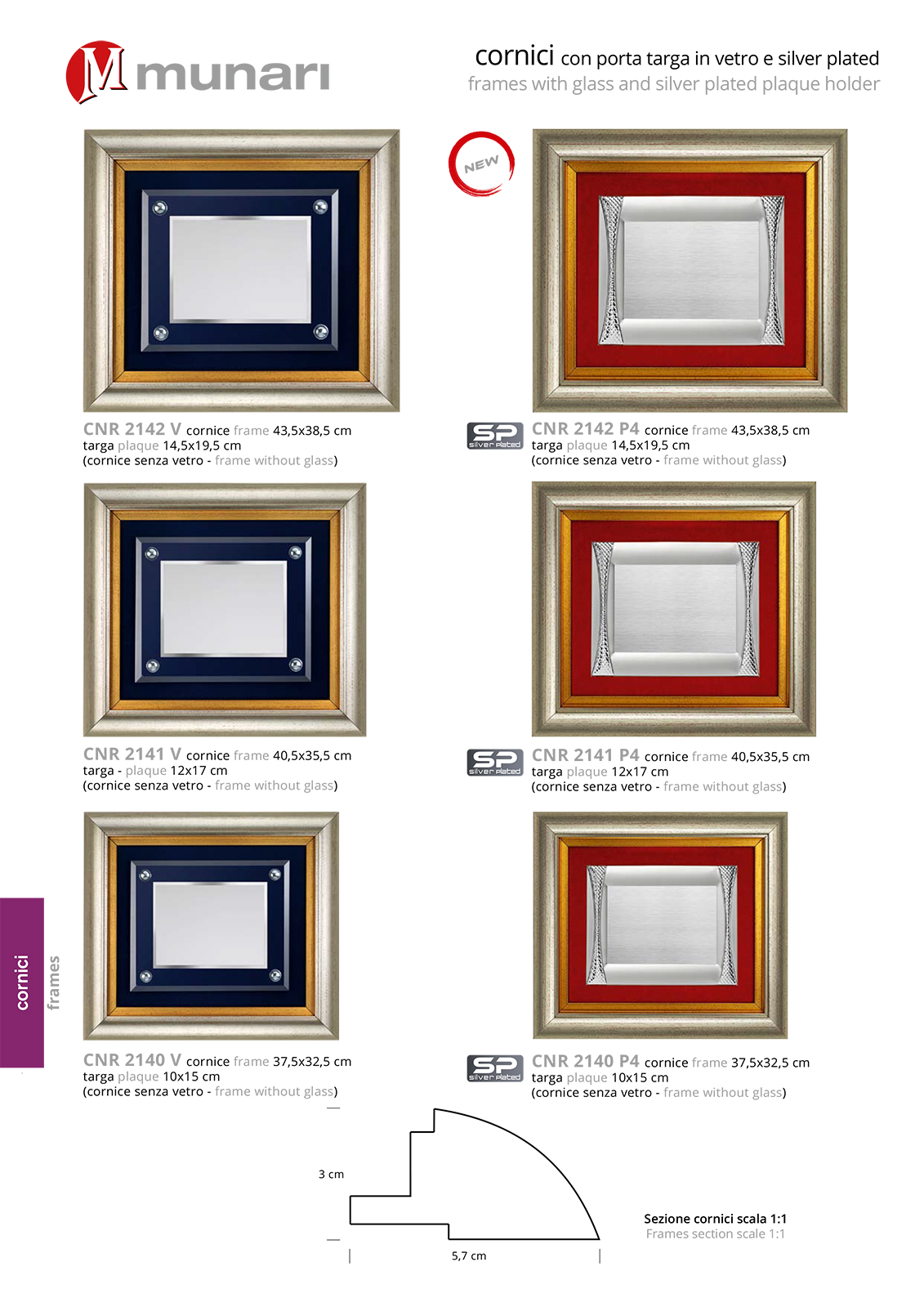 PVC frames with silver plated plaque series CNR 2140 P4