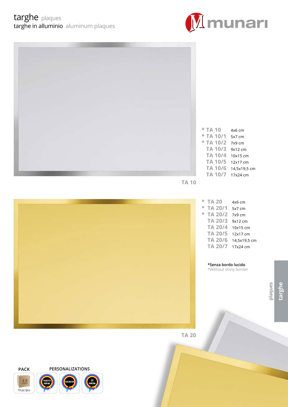 Targhe alluminio dorato per stampa transfer o sublimazione serie TA 20