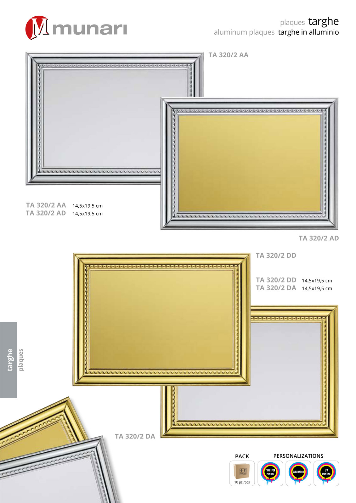 Targhe in alluminio dorato per stampa transfer o sublimazione serie TA 320 D