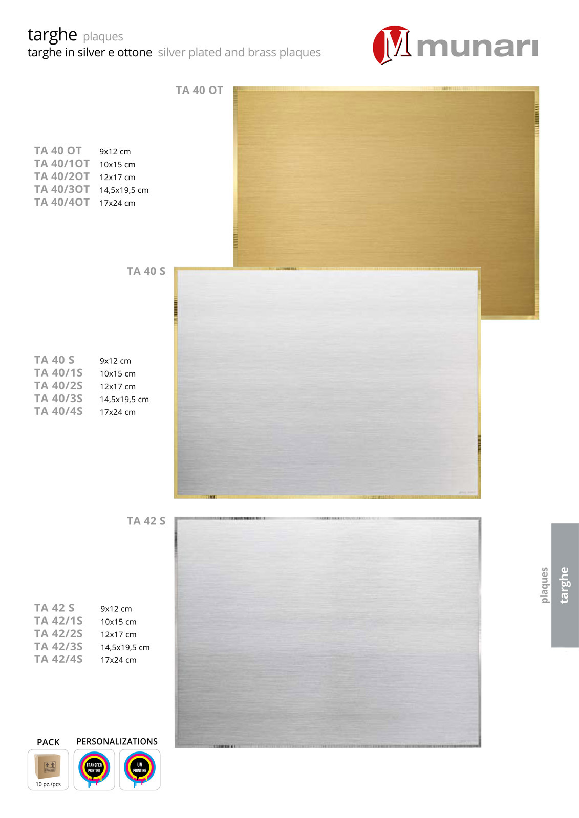 Brass plaques for printing and engraving series TA 40OT