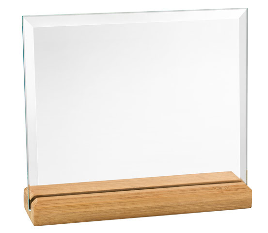 Glass plaque holder with wooden base series CRI 3400 N